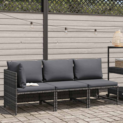 Set Divani da Giardino 3 pz con Cuscini in Polyrattan Grigio | homemem39