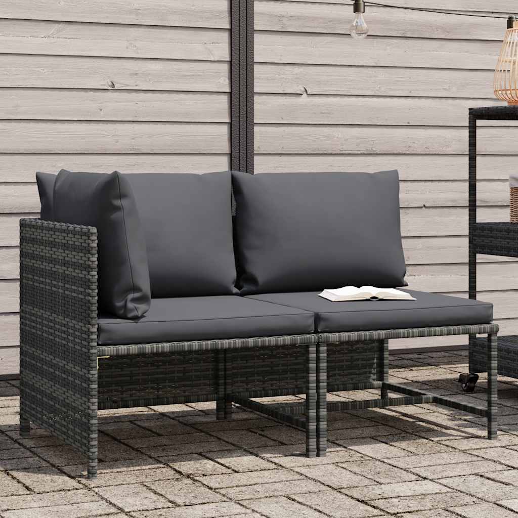 Set Divani da Giardino 2 pz con Cuscini in Polyrattan Grigio