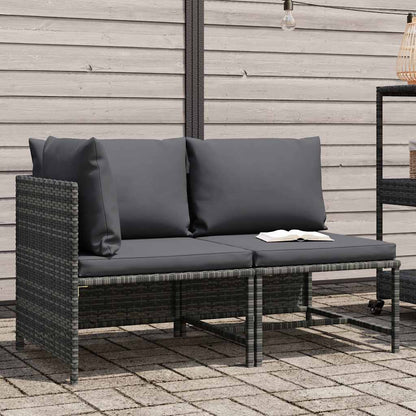 Set Divani da Giardino 2 pz con Cuscini in Polyrattan Grigio