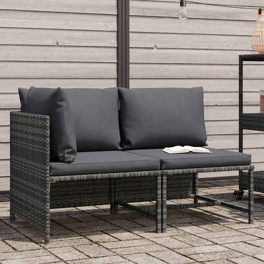 Set Divani da Giardino 2 pz con Cuscini in Polyrattan Grigio