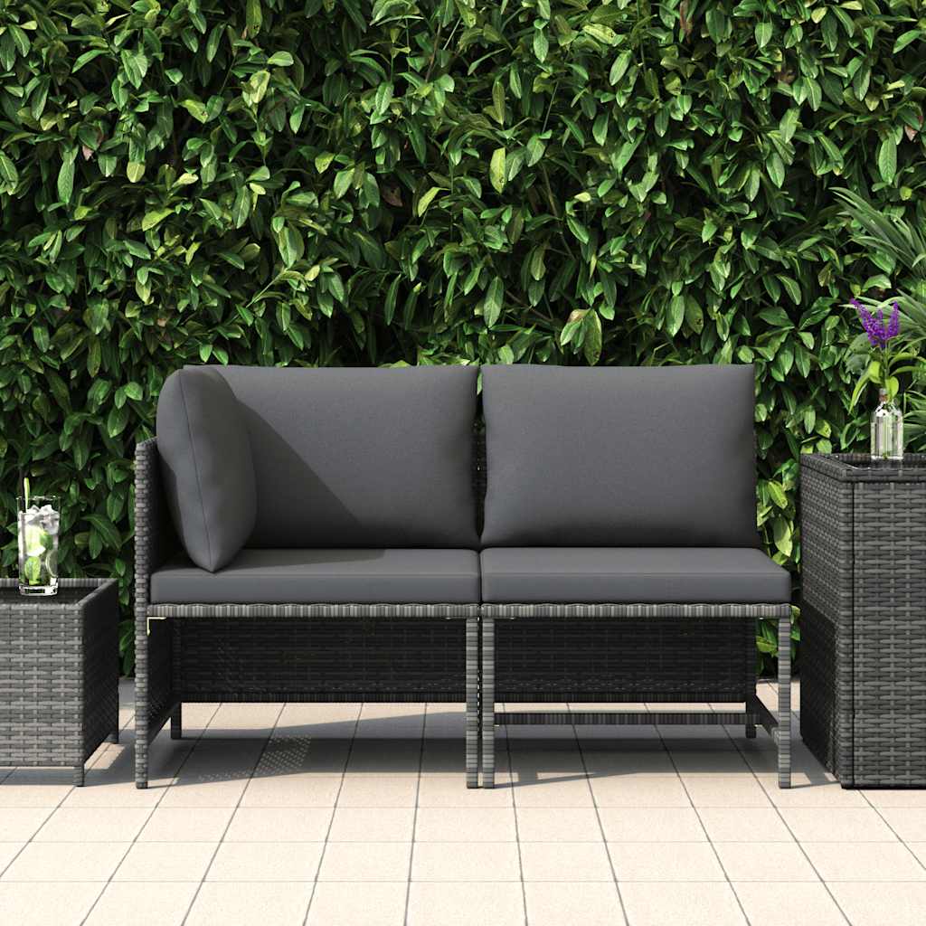 Set Divani da Giardino 2 pz con Cuscini in Polyrattan Grigio