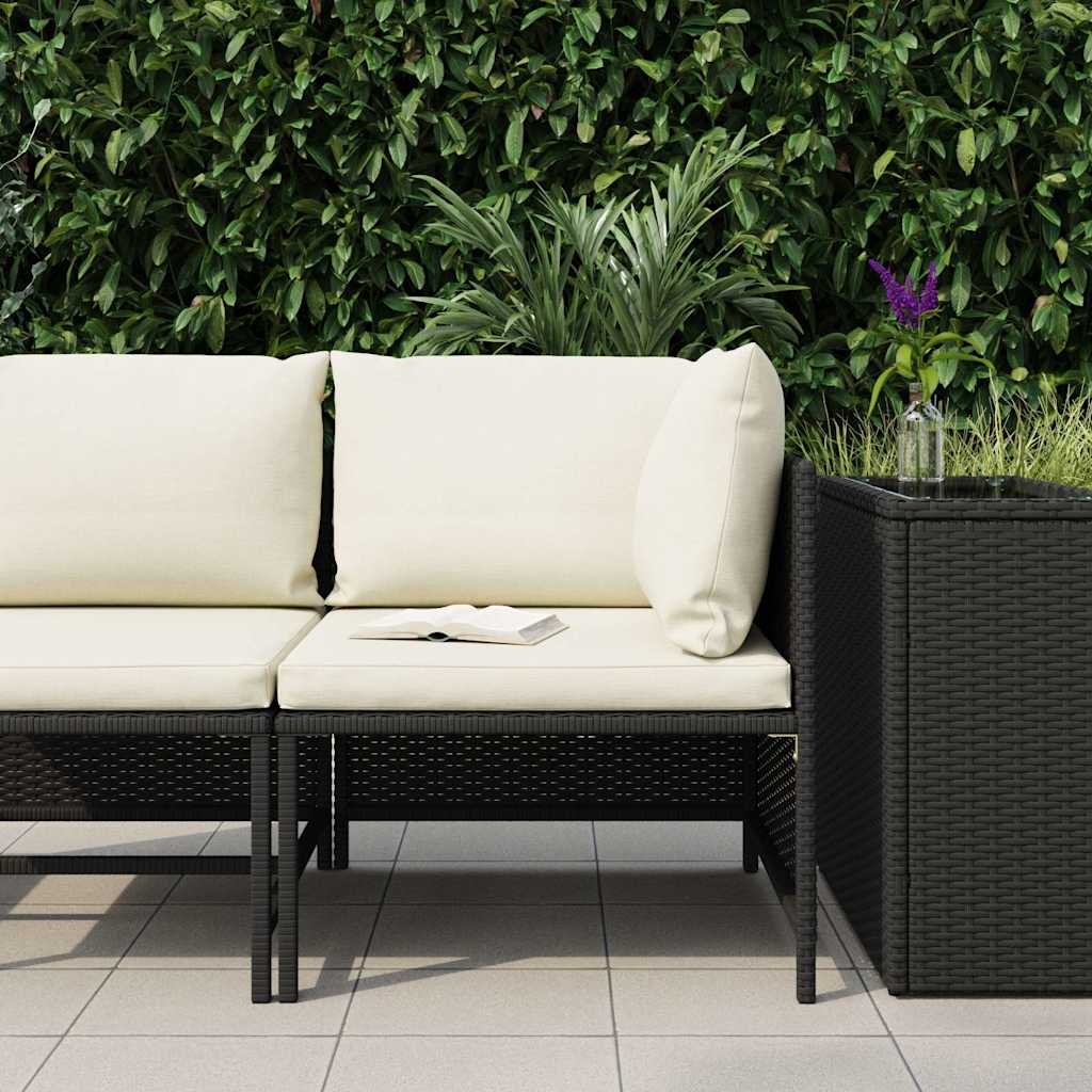 Divano ad Angolo Modulare con Cuscini in Polyrattan Nero