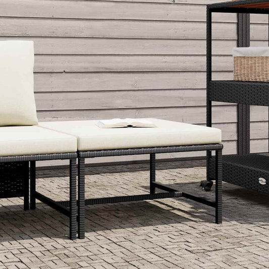 Poggiapiedi Modulare con Cuscino in Polyrattan Nero
