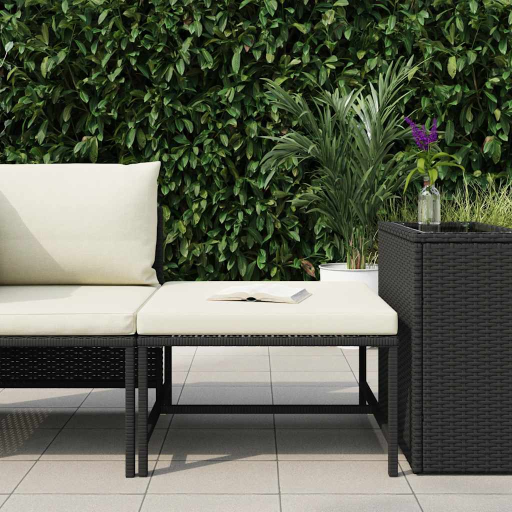 Poggiapiedi Modulare con Cuscino in Polyrattan Nero