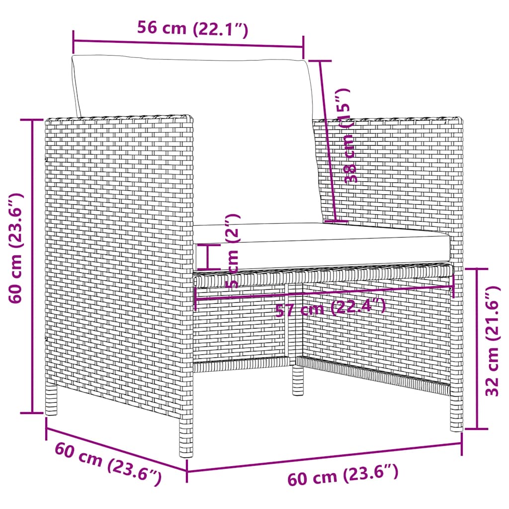 Poltrona da Giardino con Cuscini in Polyrattan Nero