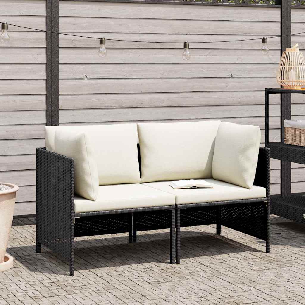 Divano da Giardino a 2 Posti con Cuscini Nero in Polyrattan