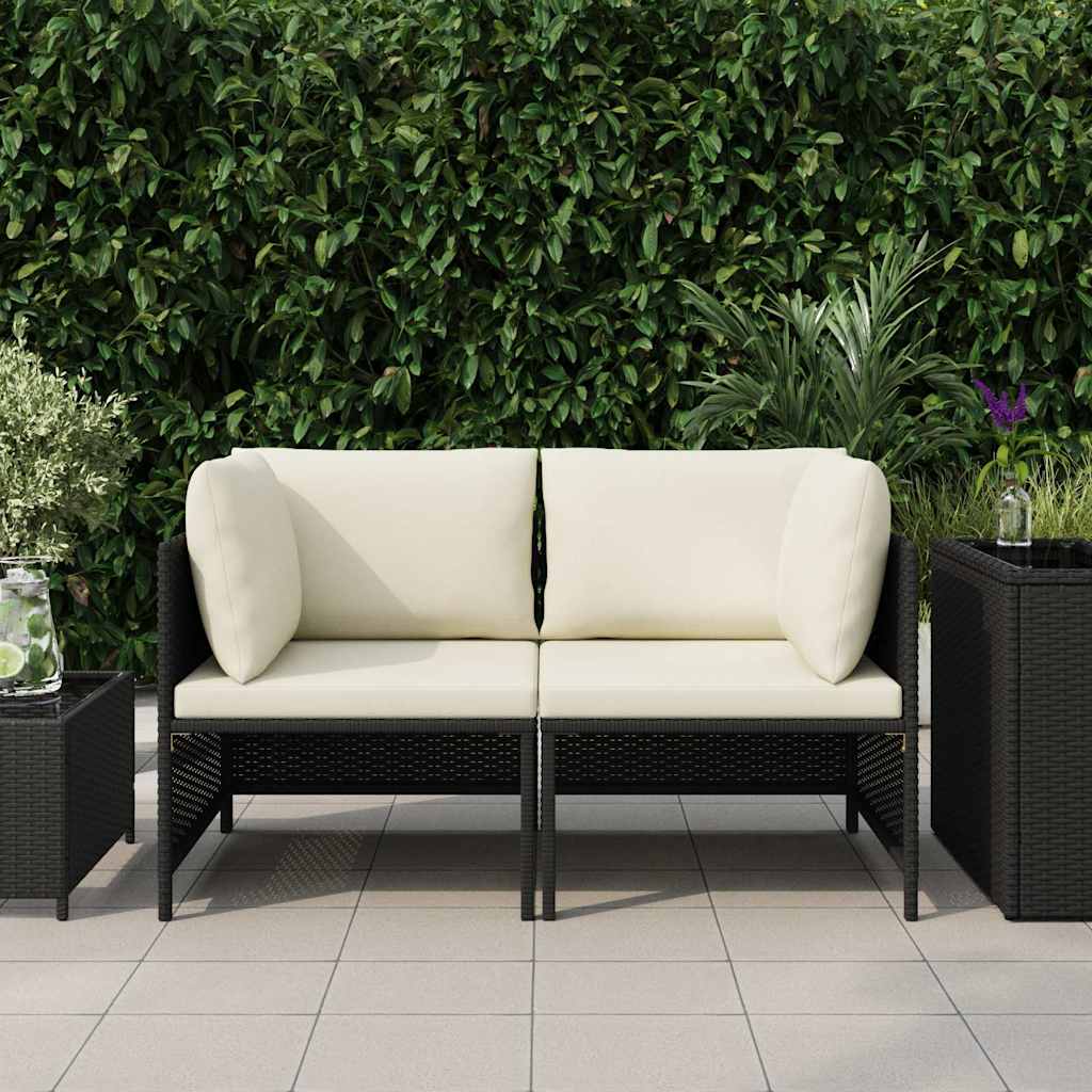 Divano da Giardino a 2 Posti con Cuscini Nero in Polyrattan