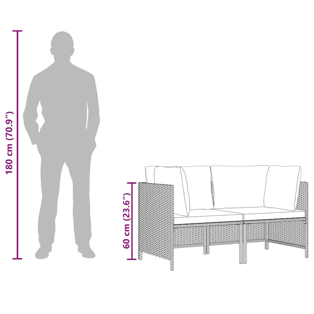 Divano da Giardino a 2 Posti con Cuscini Nero in Polyrattan - homemem39