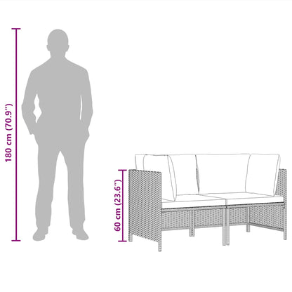 Divano da Giardino a 2 Posti con Cuscini Nero in Polyrattan - homemem39
