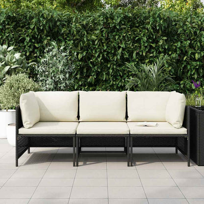 Divano da Giardino a 3 Posti con Cuscini in Polyrattan Nero