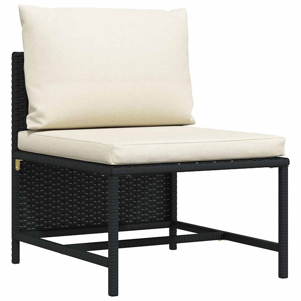 Divano da Giardino a 3 Posti con Cuscini in Polyrattan Nero | homemem39