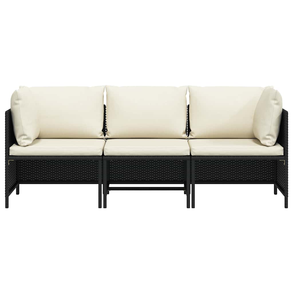 Divano da Giardino a 3 Posti con Cuscini in Polyrattan Nero | homemem39