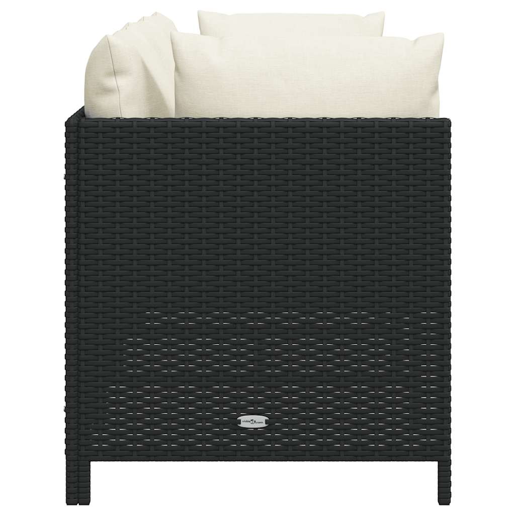 Divano da Giardino a 3 Posti con Cuscini in Polyrattan Nero | homemem39