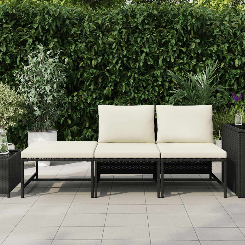 Set Divani da Giardino 3 pz con Cuscini in Polyrattan Nero | homemem39