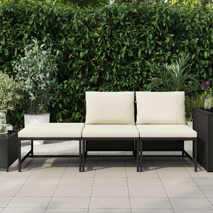 Set Divani da Giardino 3 pz con Cuscini in Polyrattan Nero