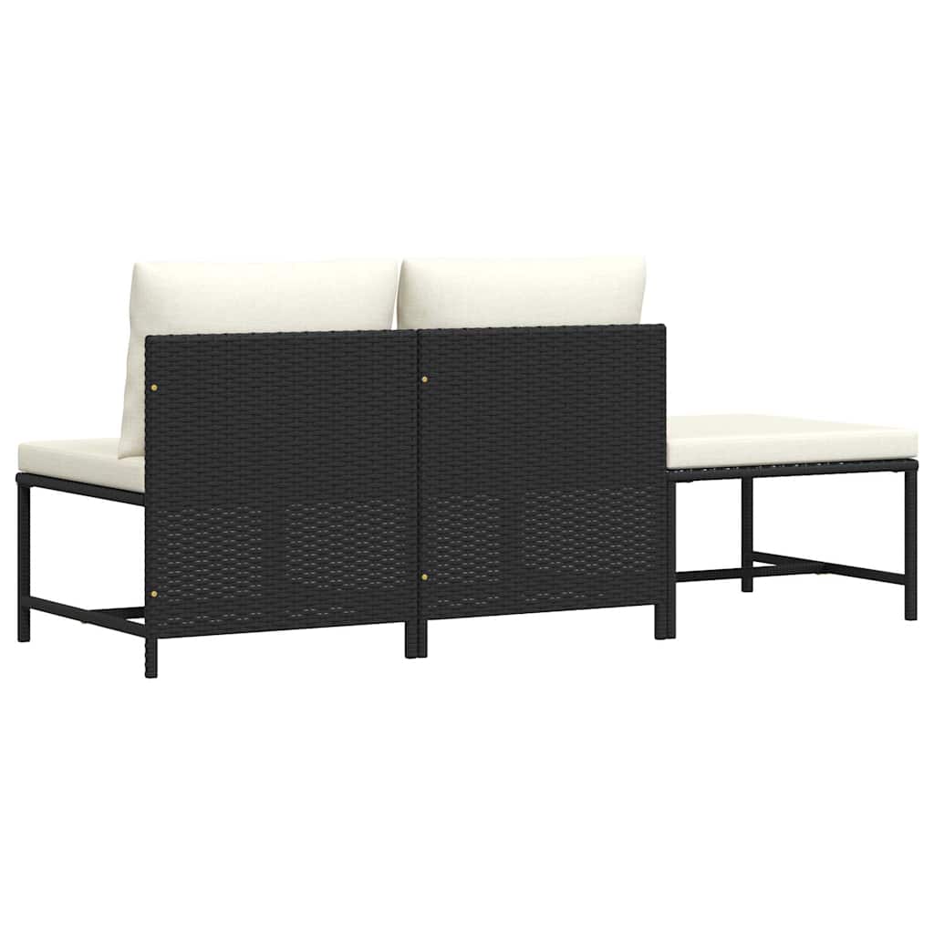 Set Divani da Giardino 3 pz con Cuscini in Polyrattan Nero