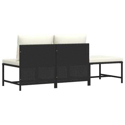 Set Divani da Giardino 3 pz con Cuscini in Polyrattan Nero