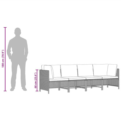 Divano da Giardino a 4 Posti con Cuscini Nero in Polyrattan