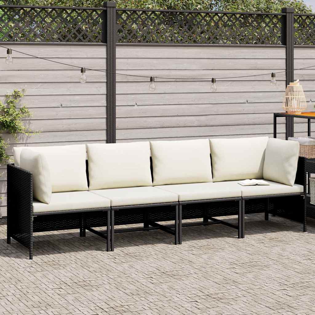 Divano da Giardino a 4 Posti con Cuscini Nero in Polyrattan