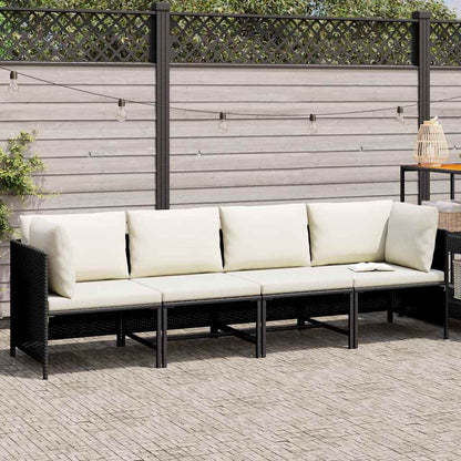 Divano da Giardino a 4 Posti con Cuscini Nero in Polyrattan