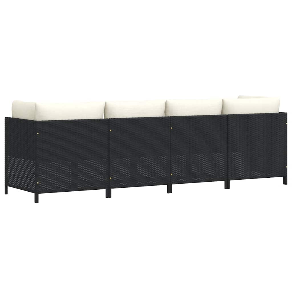 Divano da Giardino a 4 Posti con Cuscini Nero in Polyrattan | homemem39