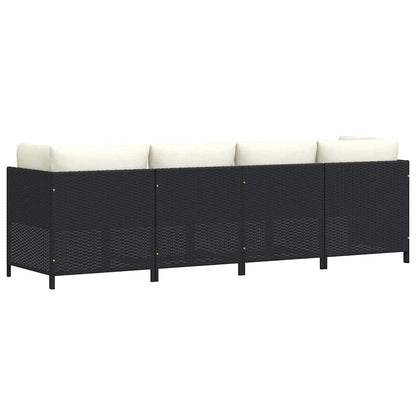 Divano da Giardino a 4 Posti con Cuscini Nero in Polyrattan | homemem39