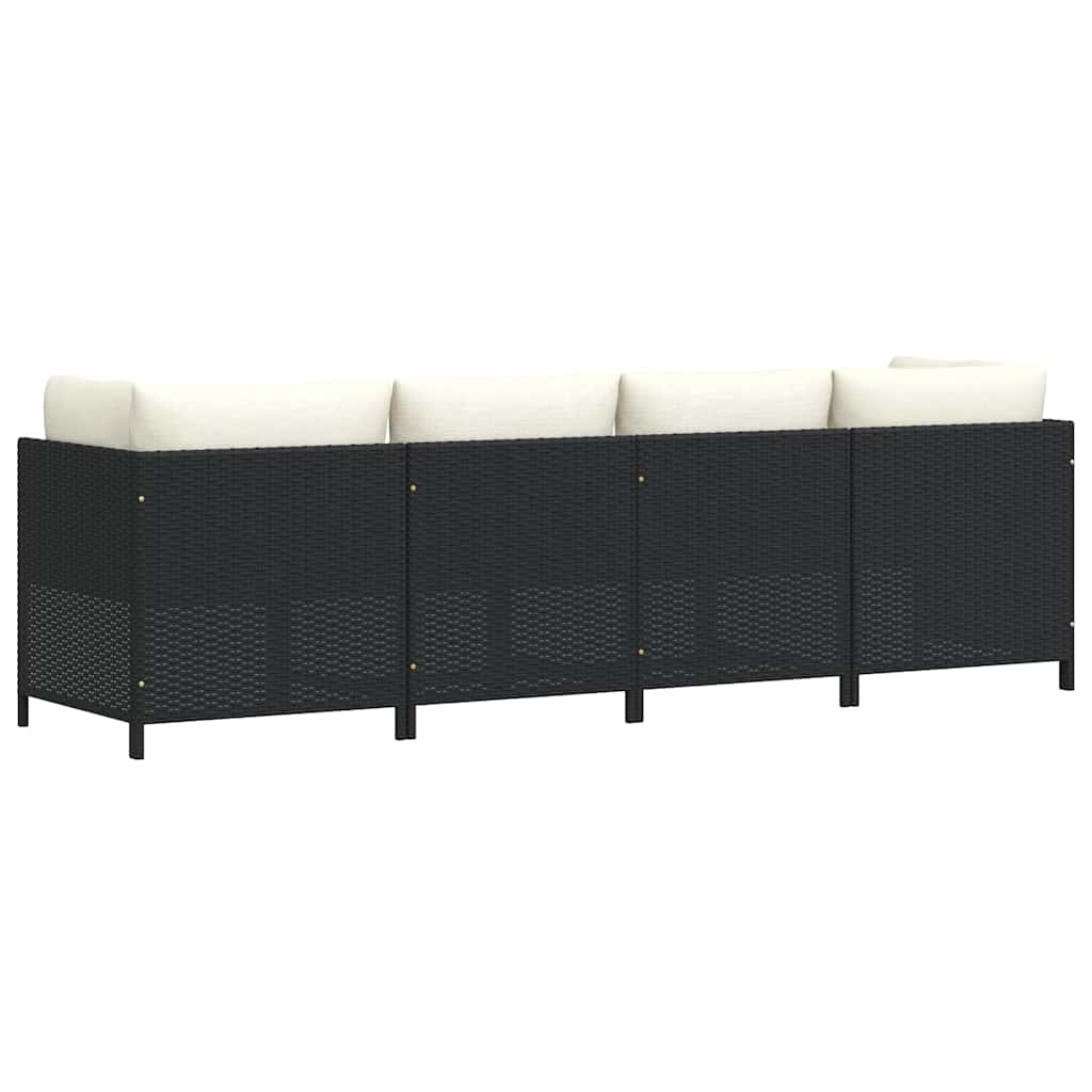 Divano da Giardino a 4 Posti con Cuscini Nero in Polyrattan