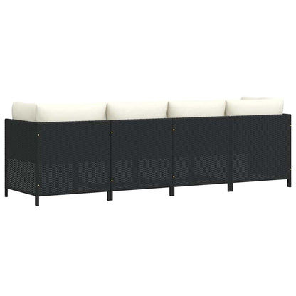 Divano da Giardino a 4 Posti con Cuscini Nero in Polyrattan