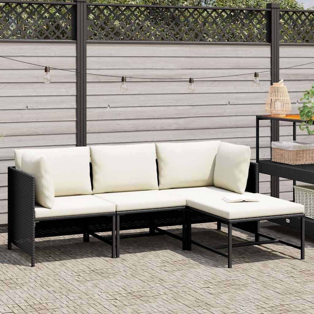 Set Divani da Giardino 4 pz con Cuscini in Polyrattan Nero | homemem39