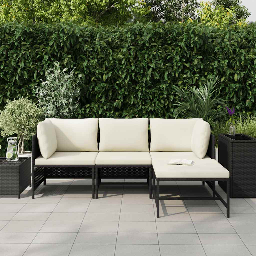 Set Divani da Giardino 4 pz con Cuscini in Polyrattan Nero