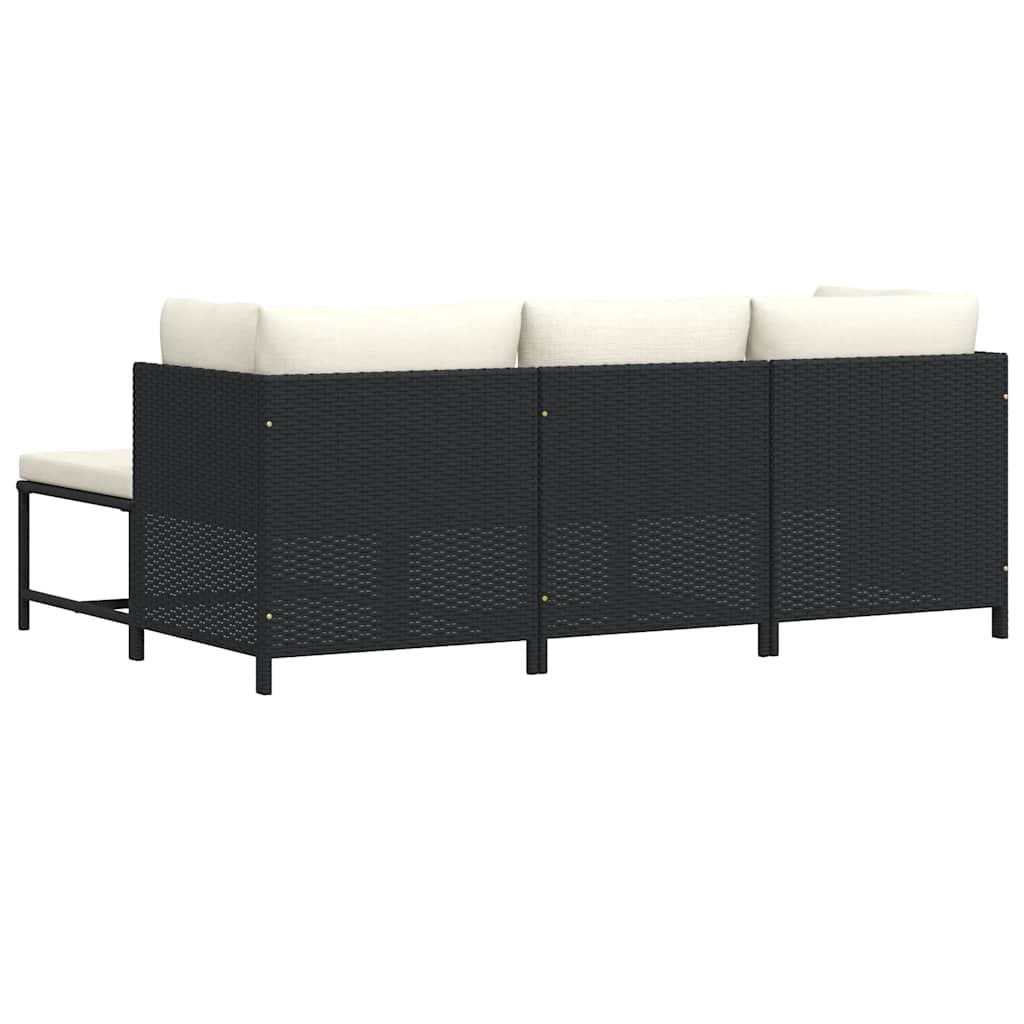 Set Divani da Giardino 4 pz con Cuscini in Polyrattan Nero