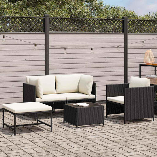 Set Divani da Giardino 4 pz con Cuscini in Polyrattan Nero