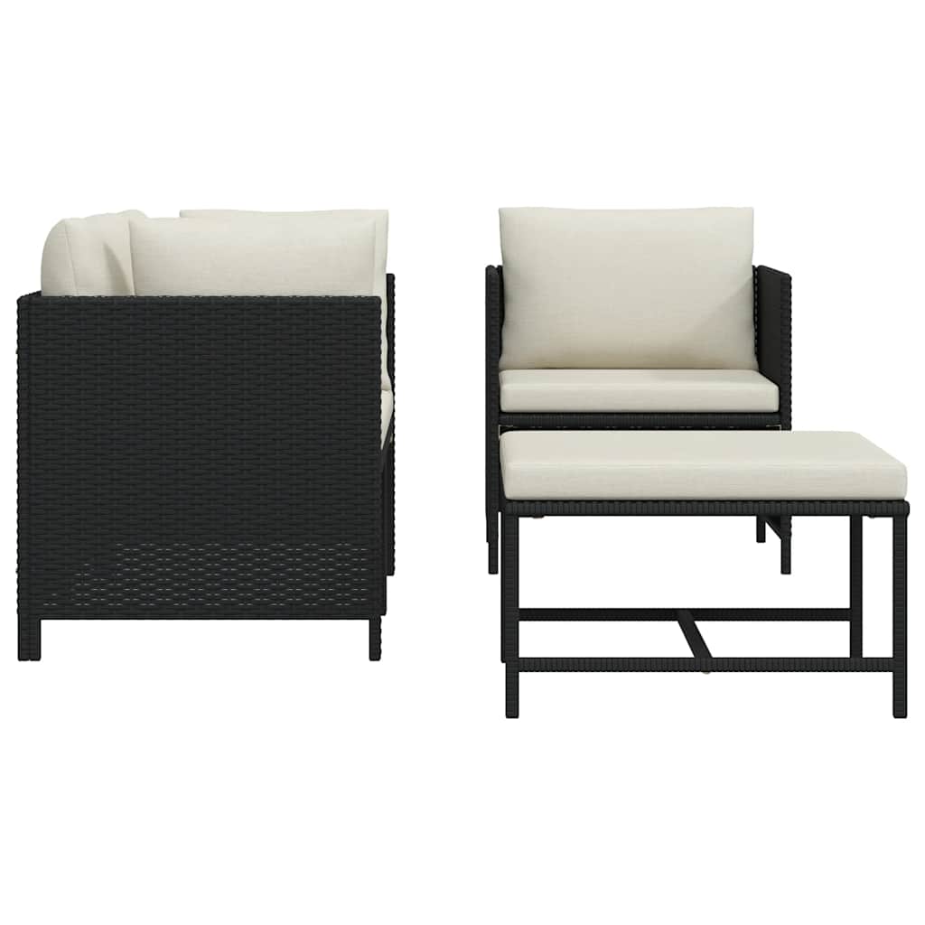 Set Divani da Giardino 4 pz con Cuscini in Polyrattan Nero