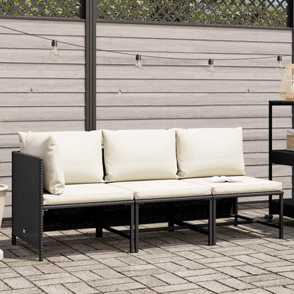 Set Divani da Giardino 3 pz con Cuscini in Polyrattan Nero | homemem39