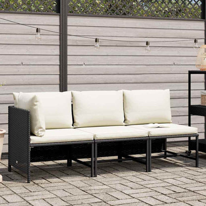 Set Divani da Giardino 3 pz con Cuscini in Polyrattan Nero