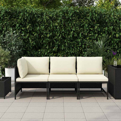 Set Divani da Giardino 3 pz con Cuscini in Polyrattan Nero