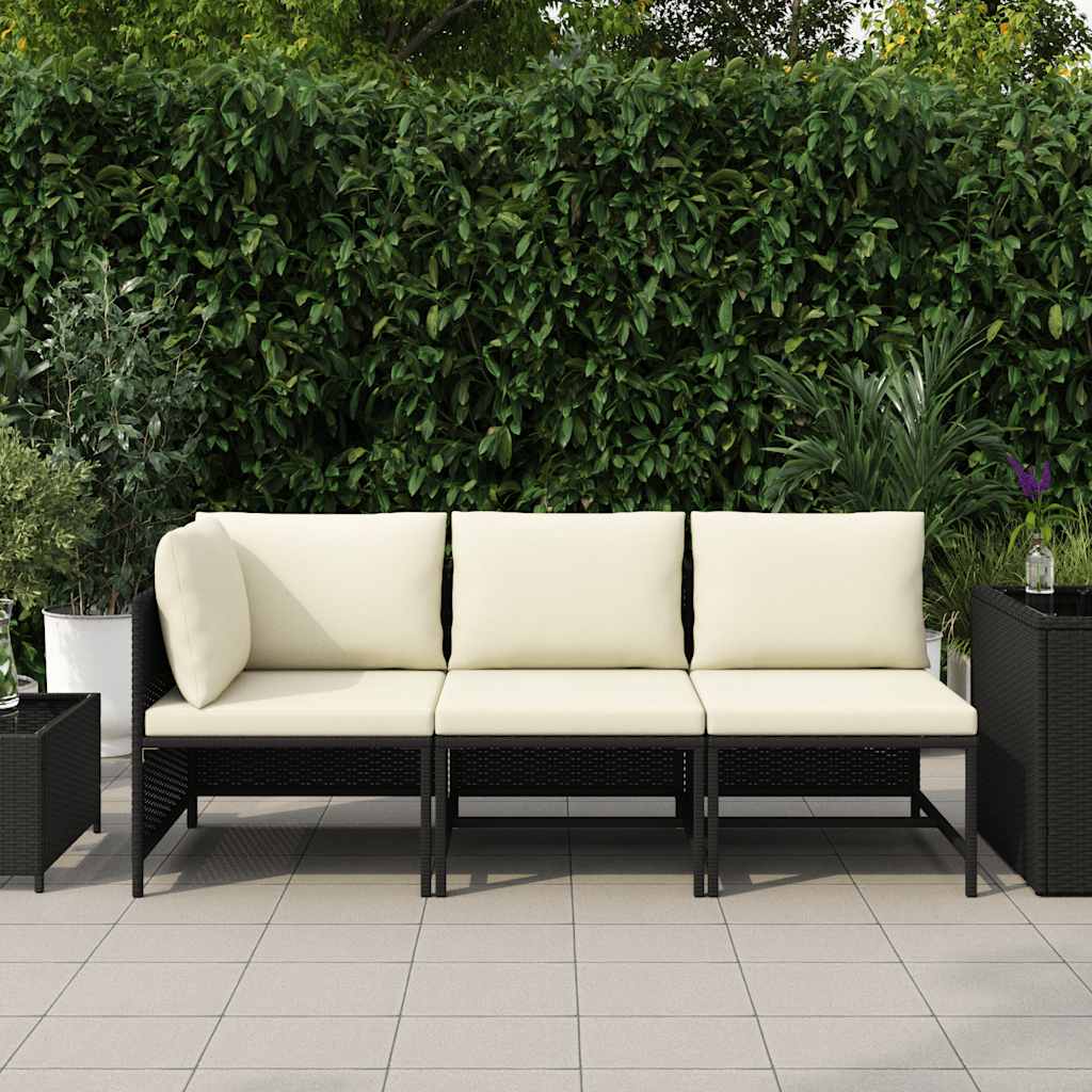 Set Divani da Giardino 3 pz con Cuscini in Polyrattan Nero - homemem39