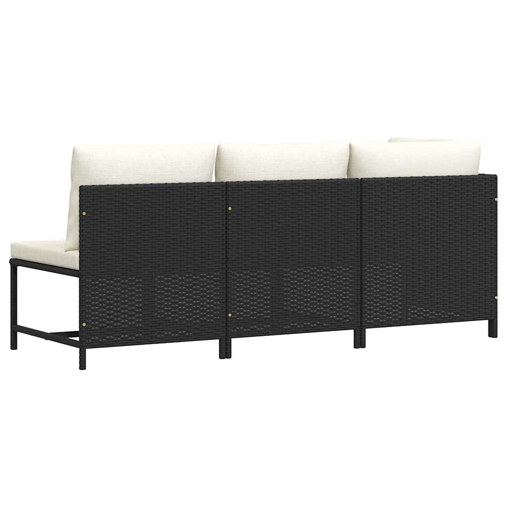 Set Divani da Giardino 3 pz con Cuscini in Polyrattan Nero