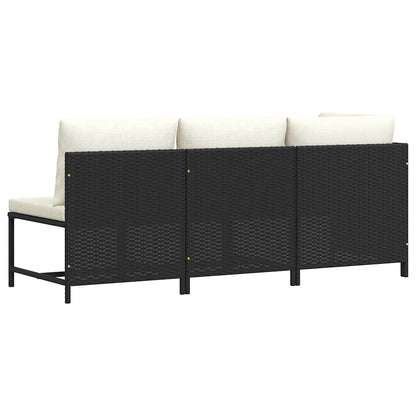Set Divani da Giardino 3 pz con Cuscini in Polyrattan Nero