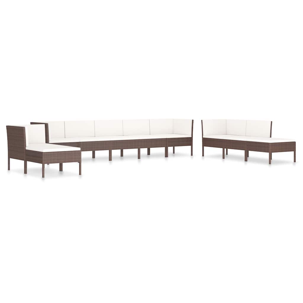 Set Divani da Giardino 10 pz con Cuscini in Polyrattan Marrone | homemem39