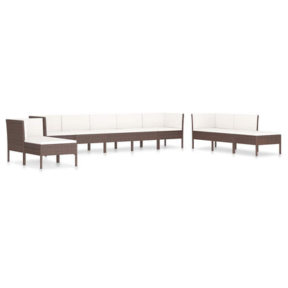 Set Divani da Giardino 10 pz con Cuscini in Polyrattan Marrone | homemem39