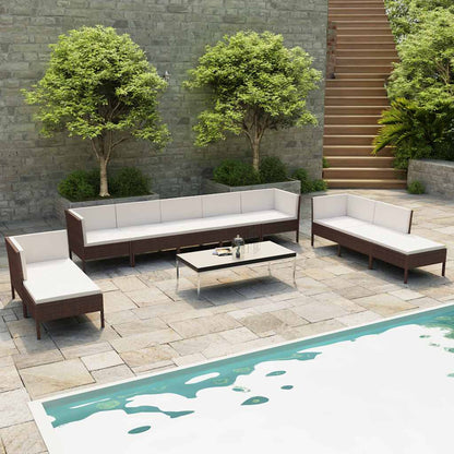 Set Divani da Giardino 10 pz con Cuscini in Polyrattan Marrone | homemem39