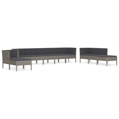 Set Divani da Giardino 10 pz con Cuscini in Polyrattan Grigio - homemem39