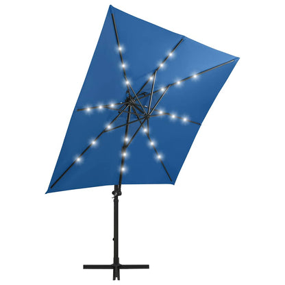 Ombrellone a Sbalzo con Palo e Luci a LED Azzurro 250 cm | homemem39