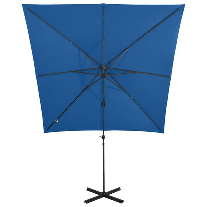 Ombrellone a Sbalzo con Palo e Luci a LED Azzurro 250 cm | homemem39