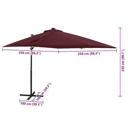 Ombrellone a Sbalzo con Palo e Luci a LED Bordeaux 250 cm | homemem39