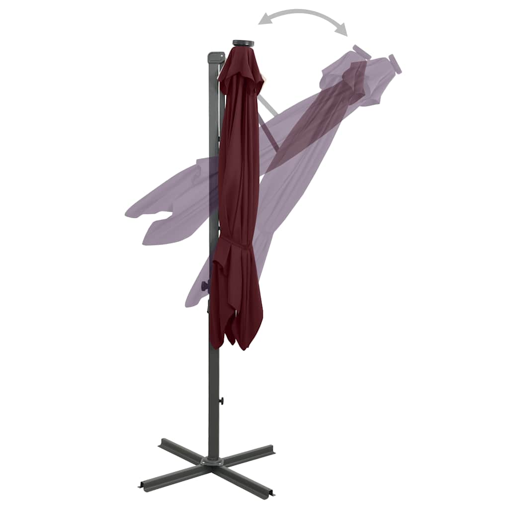 Ombrellone a Sbalzo con Palo e Luci a LED Bordeaux 250 cm | homemem39