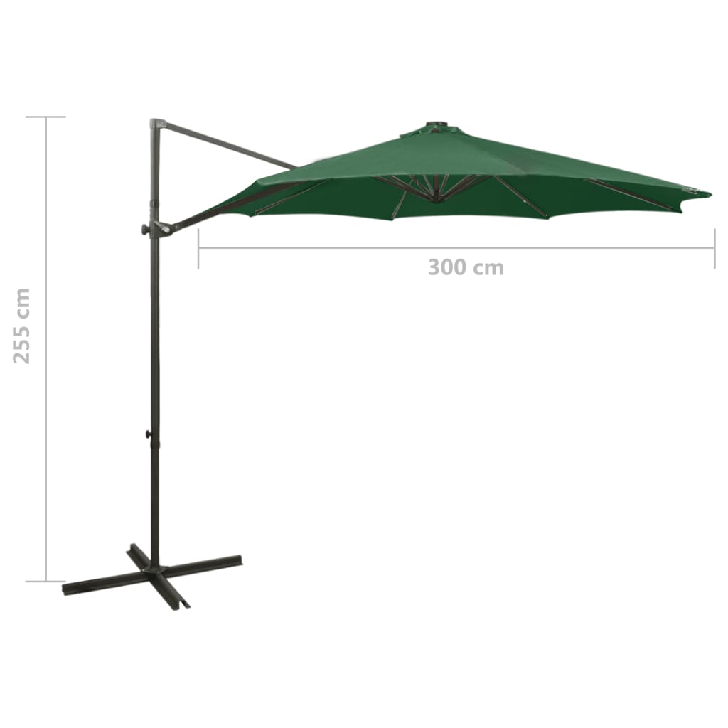 Ombrellone a Sbalzo con Palo e Luci a LED Verde 300 cm | homemem39