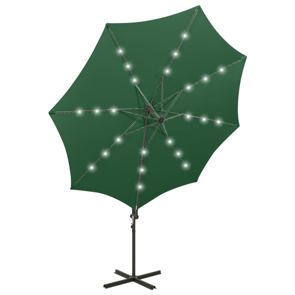Ombrellone a Sbalzo con Palo e Luci a LED Verde 300 cm | homemem39