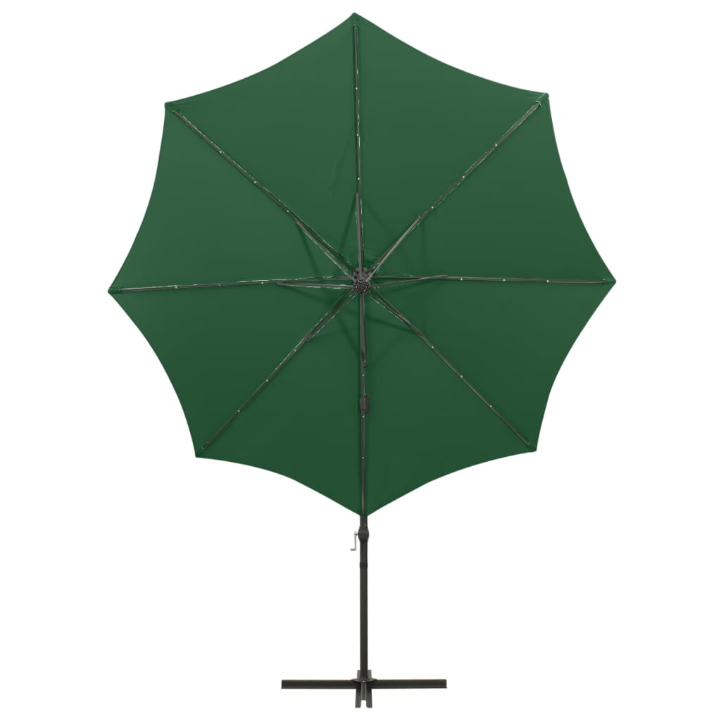 Ombrellone a Sbalzo con Palo e Luci a LED Verde 300 cm | homemem39